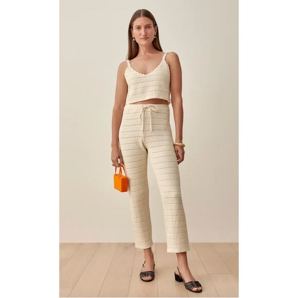 Reformation Carini Crochet Open Knit Two Piece Set Gossamer Cream Size 8